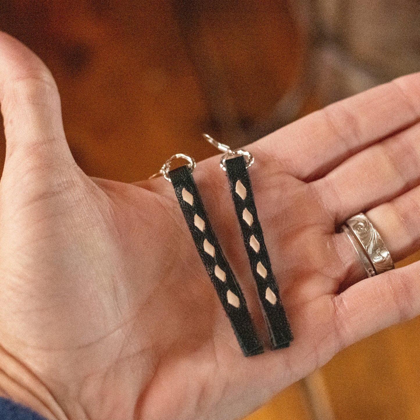 Buckstitch Earrings- 2.5” Black & Ivory
