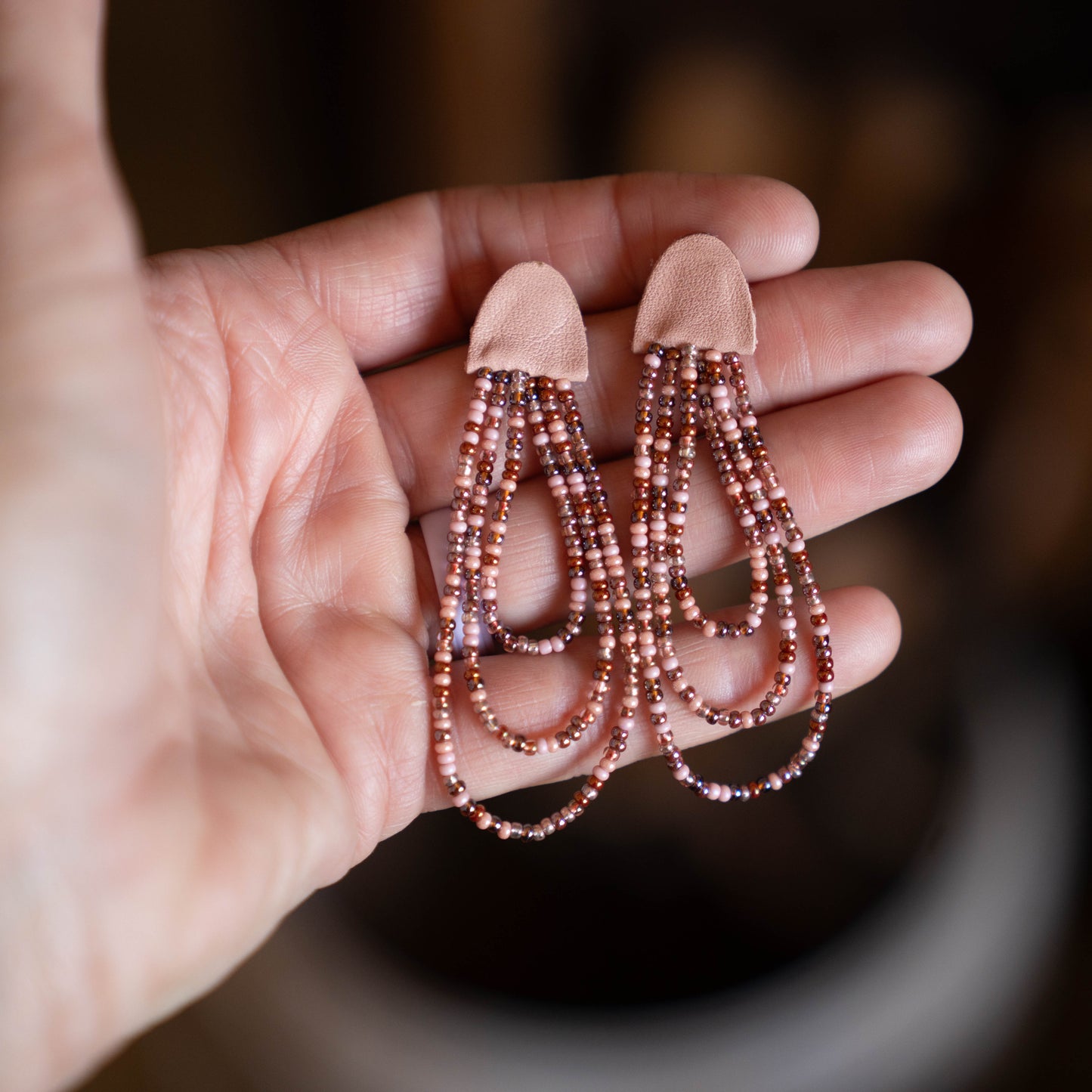 Dusty Rose Three Strand Earrings