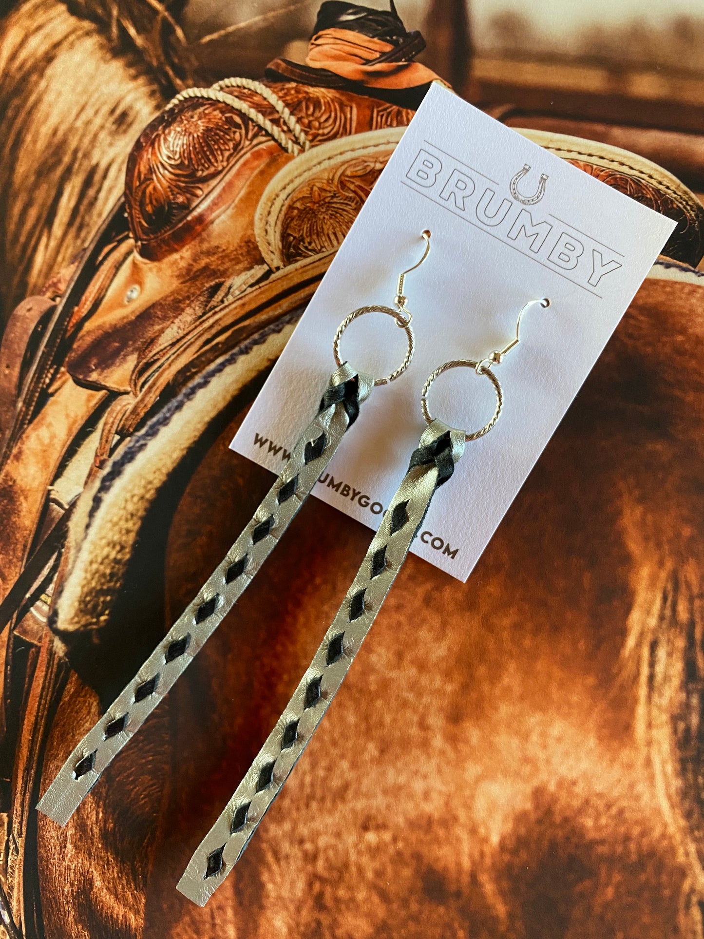 Buckstitch Earrings- Long Silver & Black