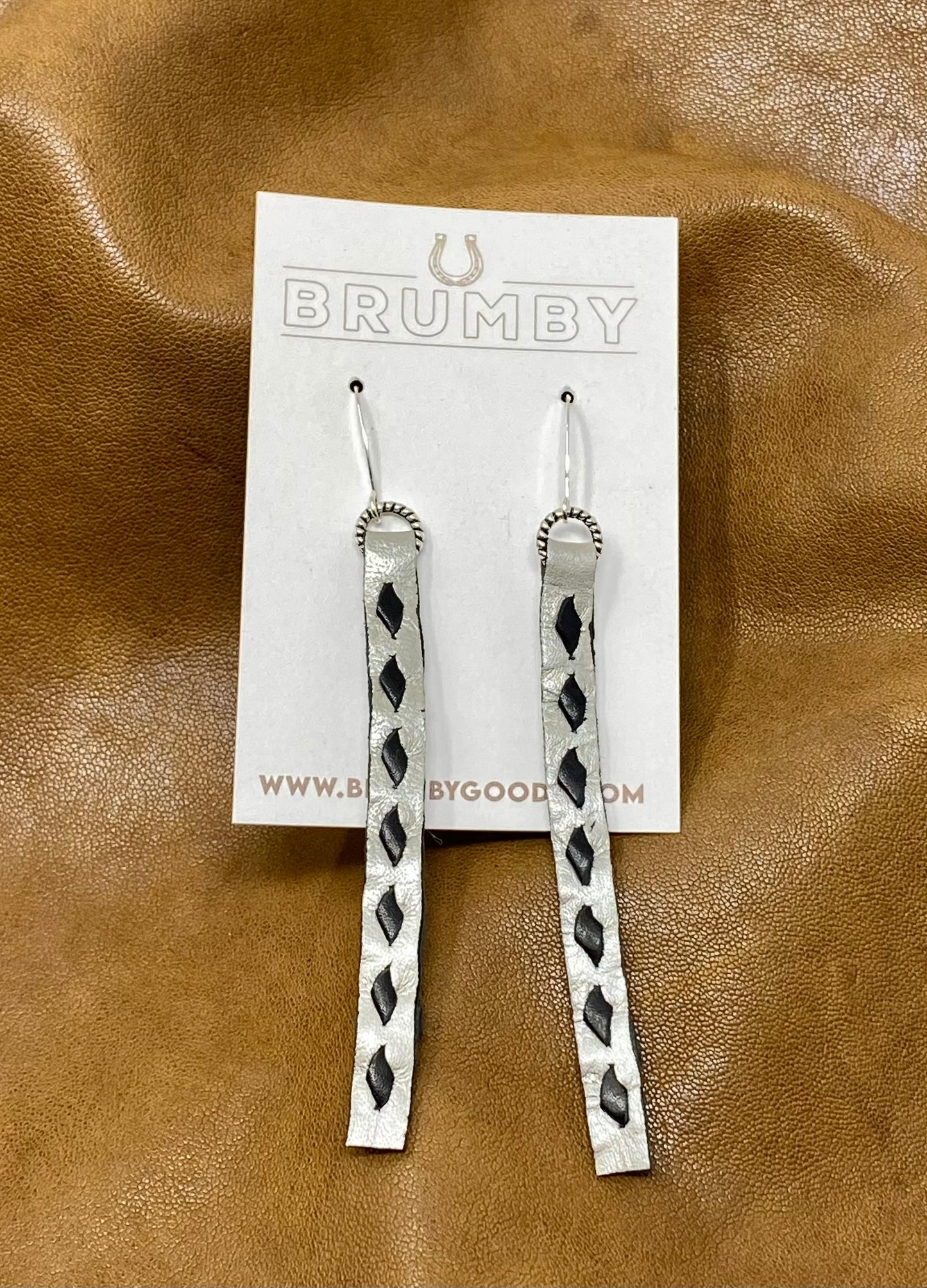 Buckstitch Earrings- 3.5” Silver & Black