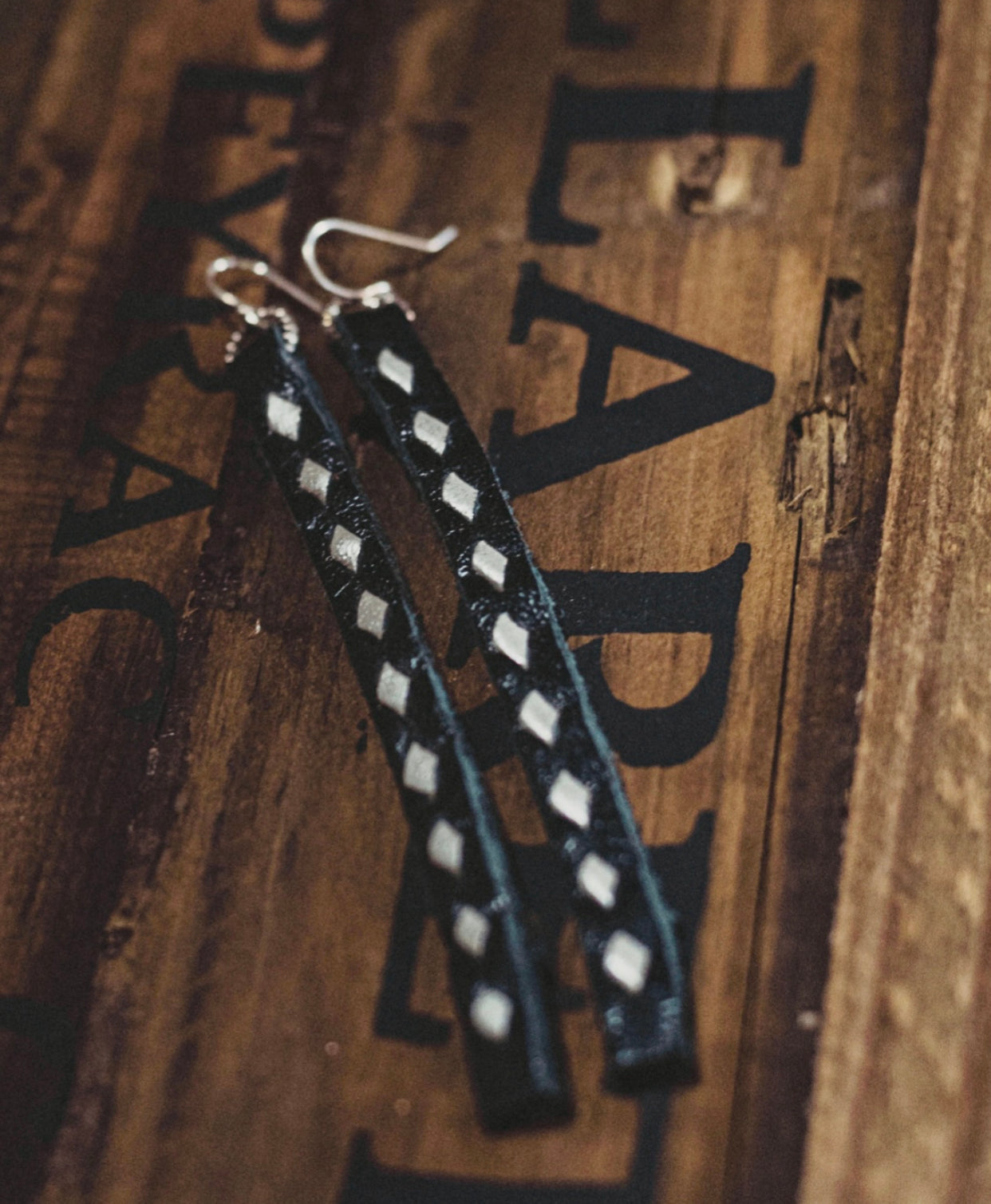 Buckstitch Earrings- Long Black & Silver