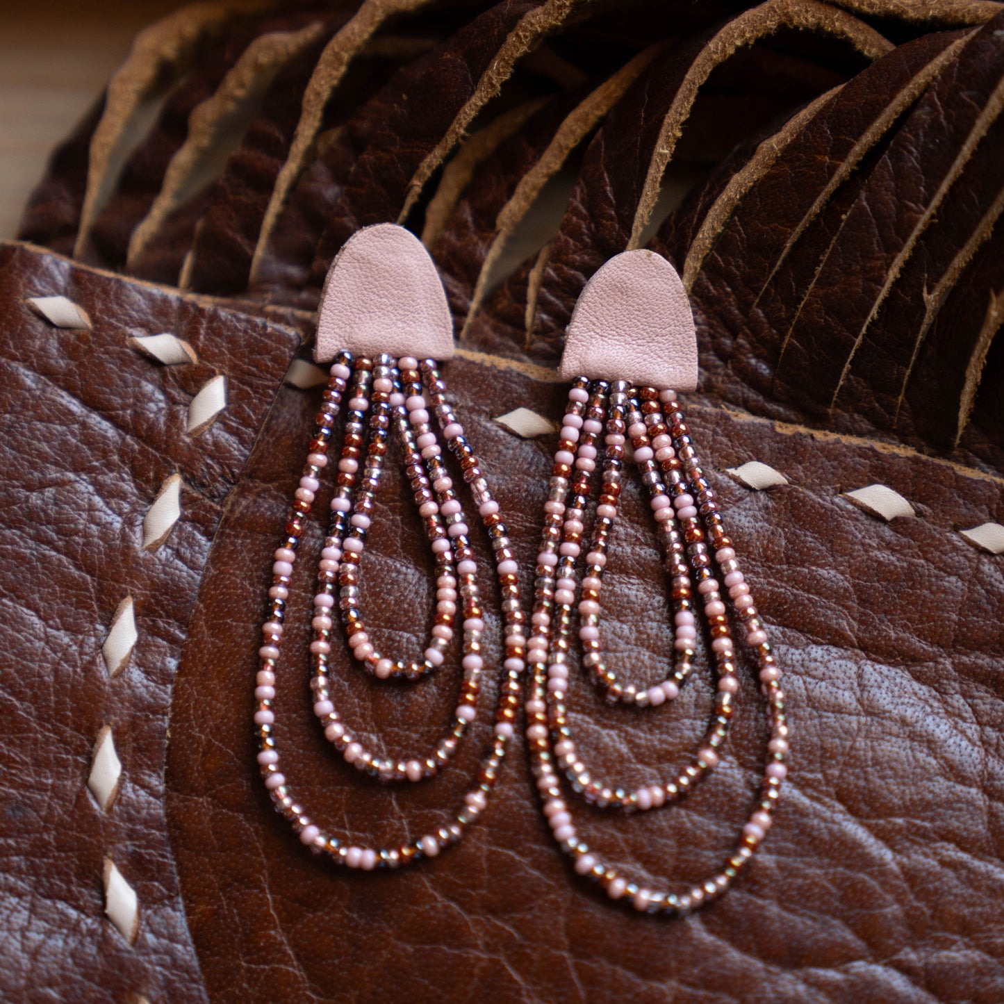 Dusty Rose Three Strand Earrings