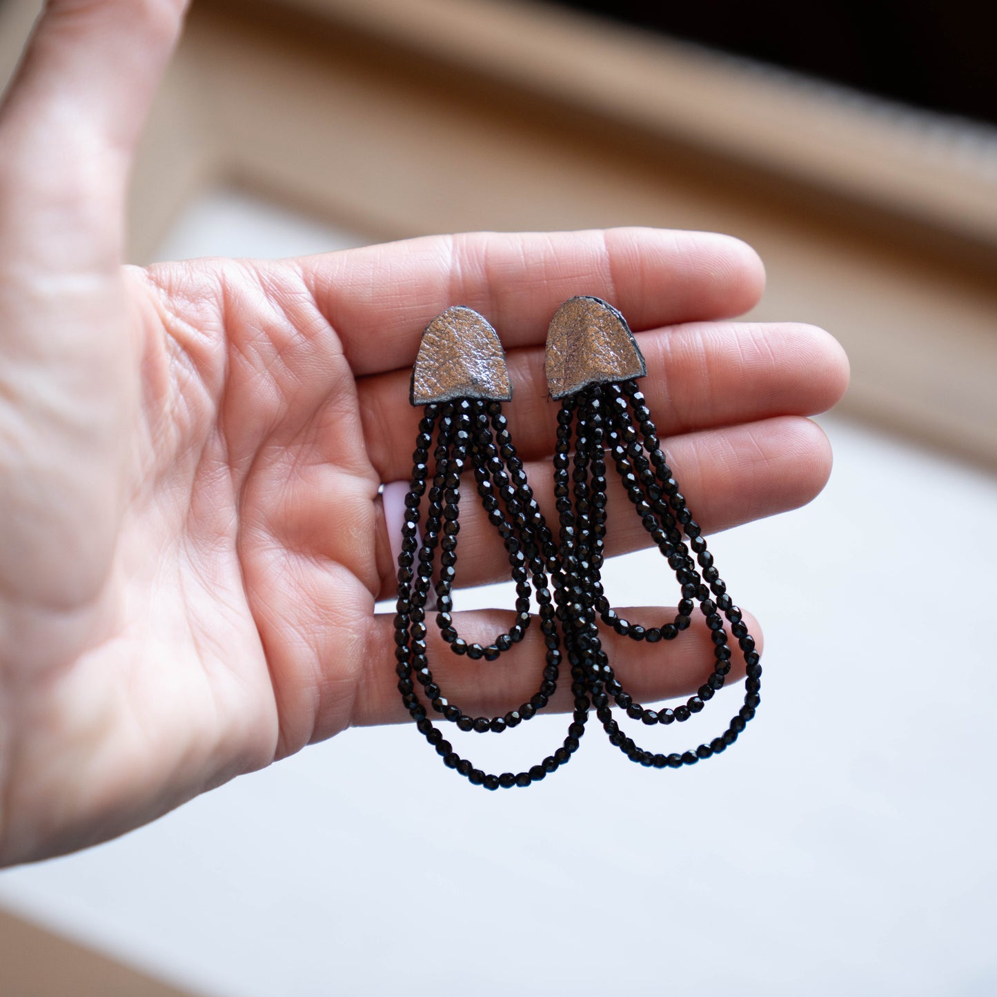 Onyx Three Strand Earrings
