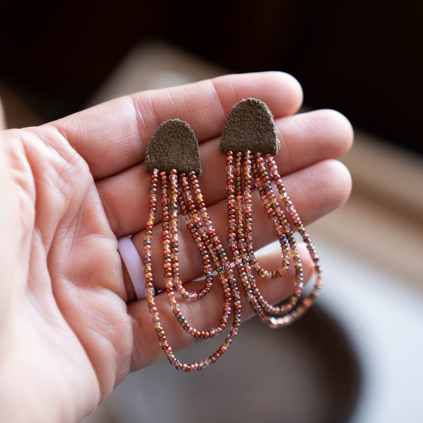 Canyon Rose Three Strand Earrings