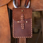 Saddle Phone Holder - Dark Brown with Gold Buckstitch