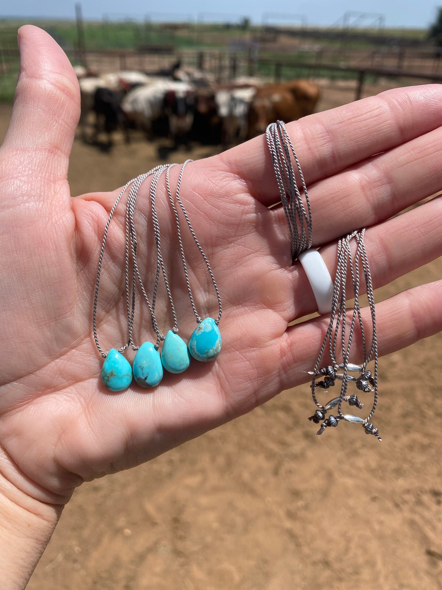 Turquoise Teardrop Thread Necklace